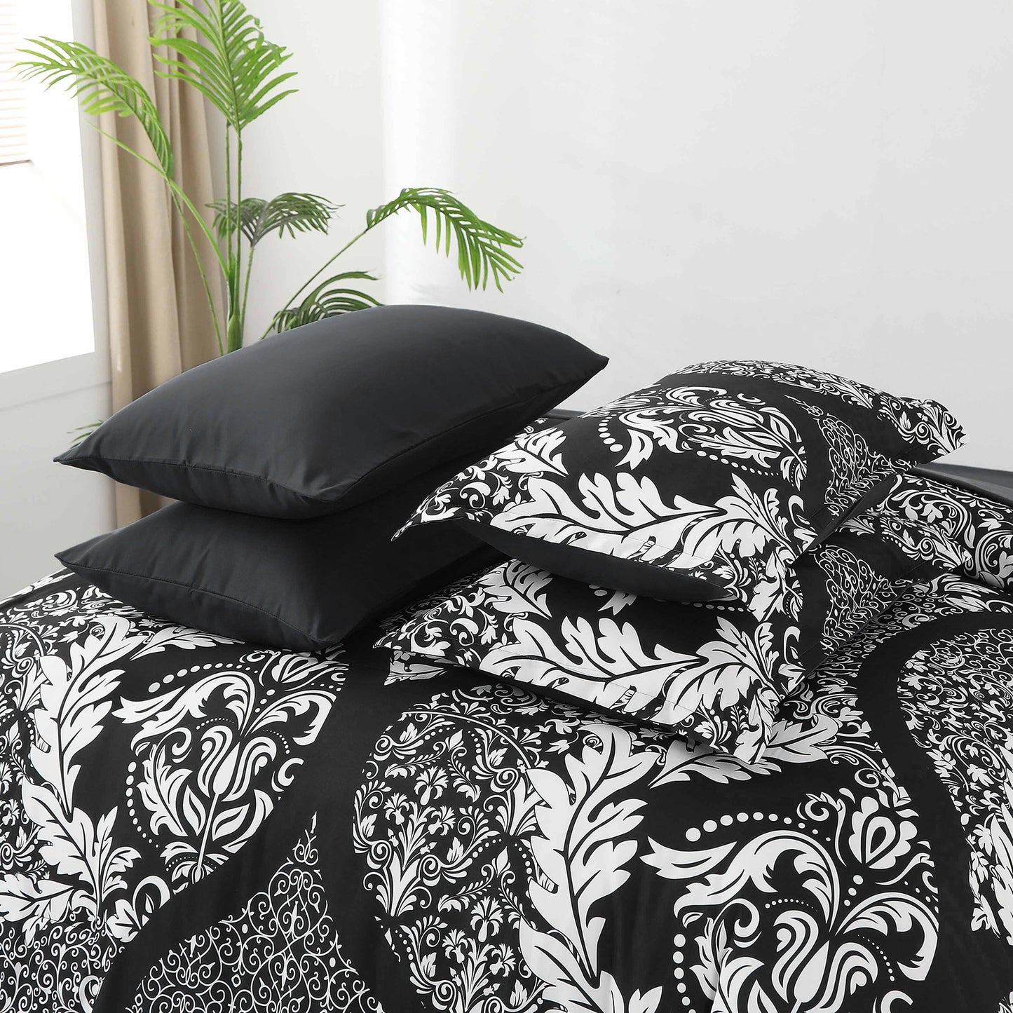 WONGS BEDDING White Paisley Bed in a Bag Queen Size,Soft 7pcs Comforter Microfiber All Ages(90"X96")