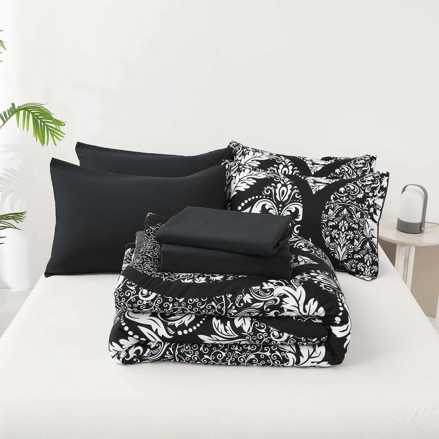 WONGS BEDDING White Paisley Bed in a Bag Queen Size,Soft 7pcs Comforter Microfiber All Ages(90"X96")