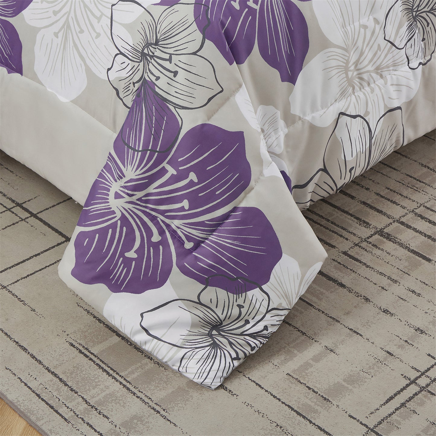 WONGS BEDDING Floral Bohemian Comforter King Size,3 Pcs Purple Flowers Microfiber Bedding Set(90"x104")