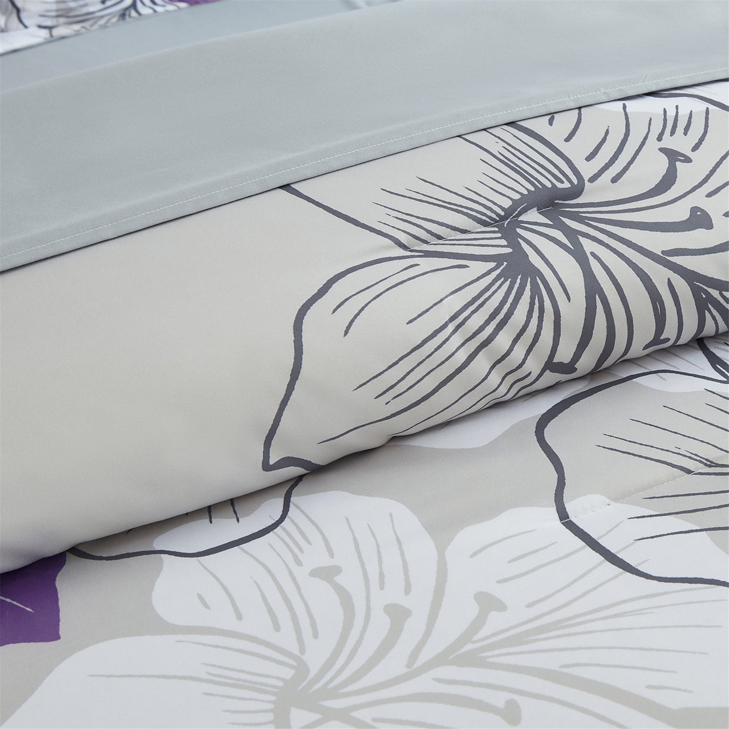 WONGS BEDDING Floral Bohemian Comforter King Size,3 Pcs Purple Flowers Microfiber Bedding Set(90"x104")
