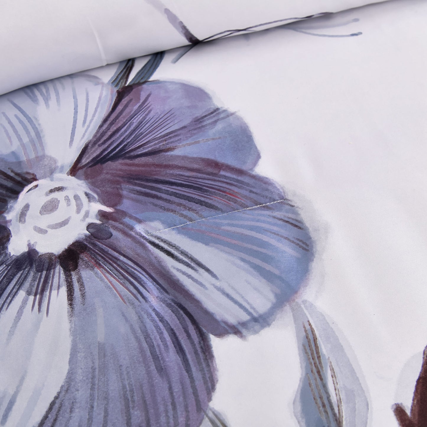 WONGS BEDDING Floral Comforter Queen,3Pcs Purple Flowers Microfiber Bedding Set All Ages(90"x96")