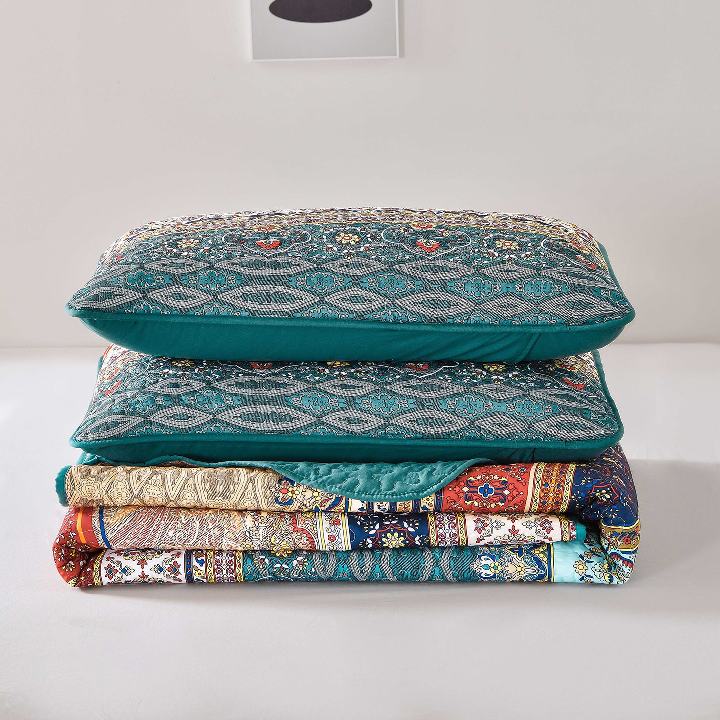 WONGS BEDDING Bohemian Quilt Set Queen Size,3 Pcs Stripe Boho Bedding Set Lightweight Adult(90"x96")