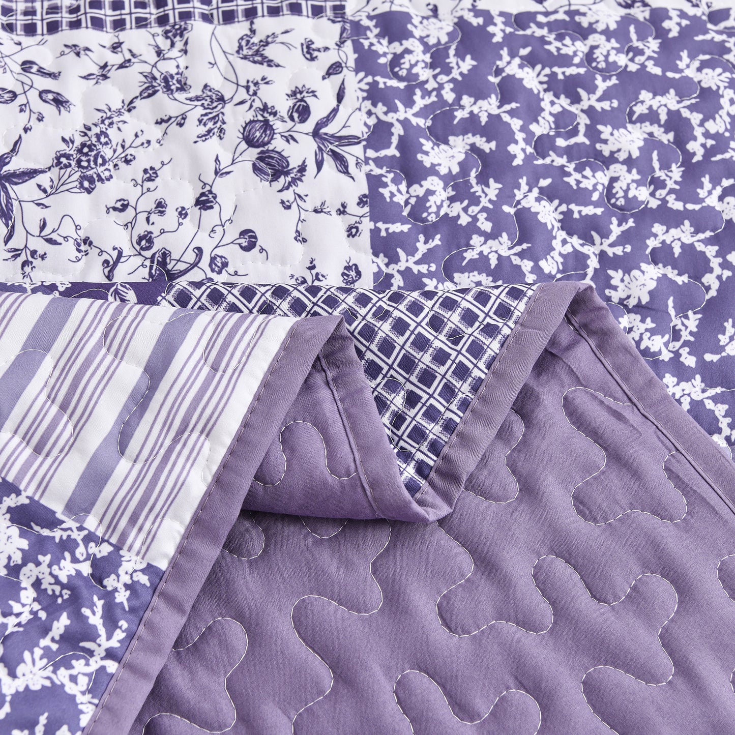 WONGS BEDDING Grid Patchwork Quilt Set Queen Size,3Pcs Bedding Set Soft Coverlet Adult(90"x96")