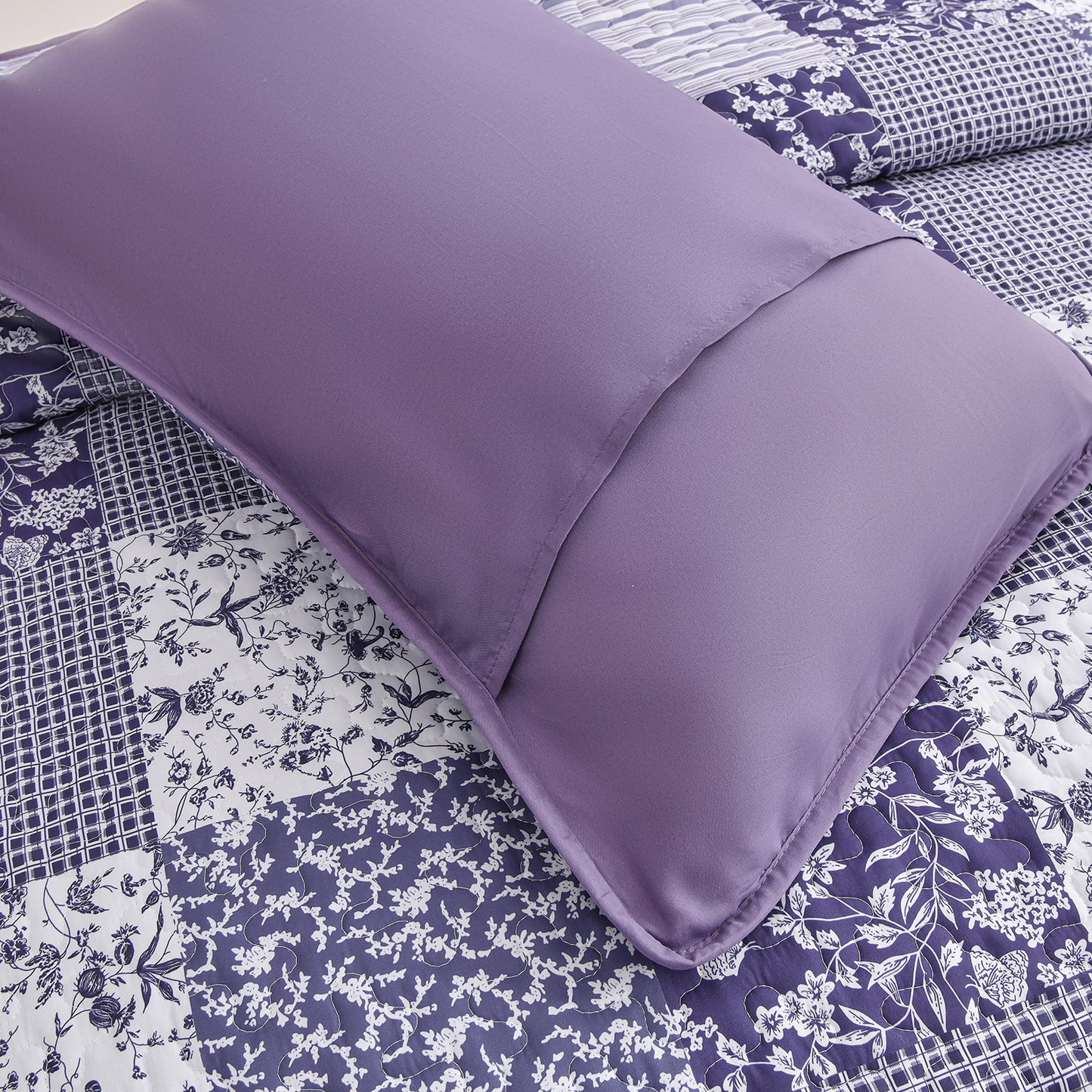 WONGS BEDDING Grid Patchwork Quilt Set Queen Size,3Pcs Bedding Set Soft Coverlet Adult(90"x96")