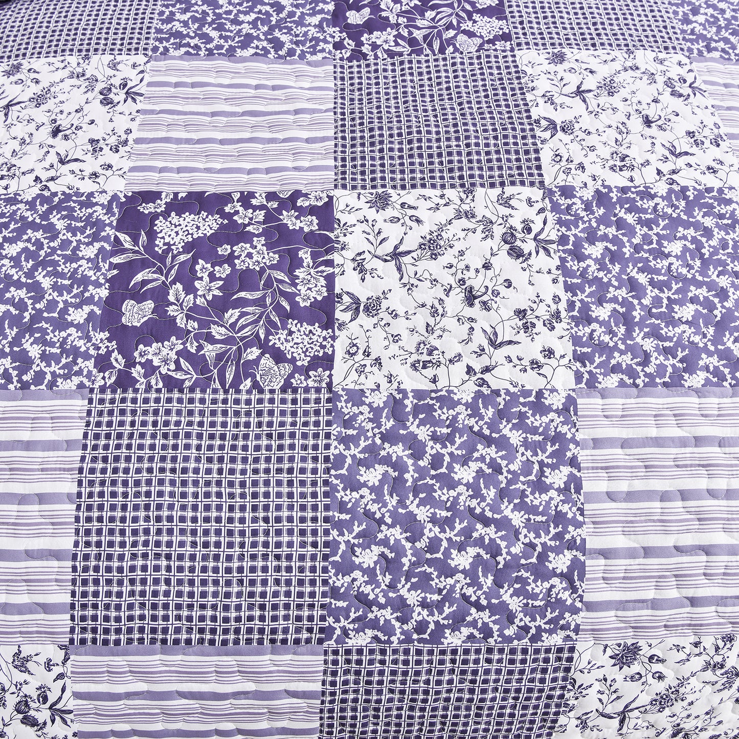 WONGS BEDDING Grid Patchwork Quilt Set Queen Size,3Pcs Bedding Set Soft Coverlet Adult(90"x96")
