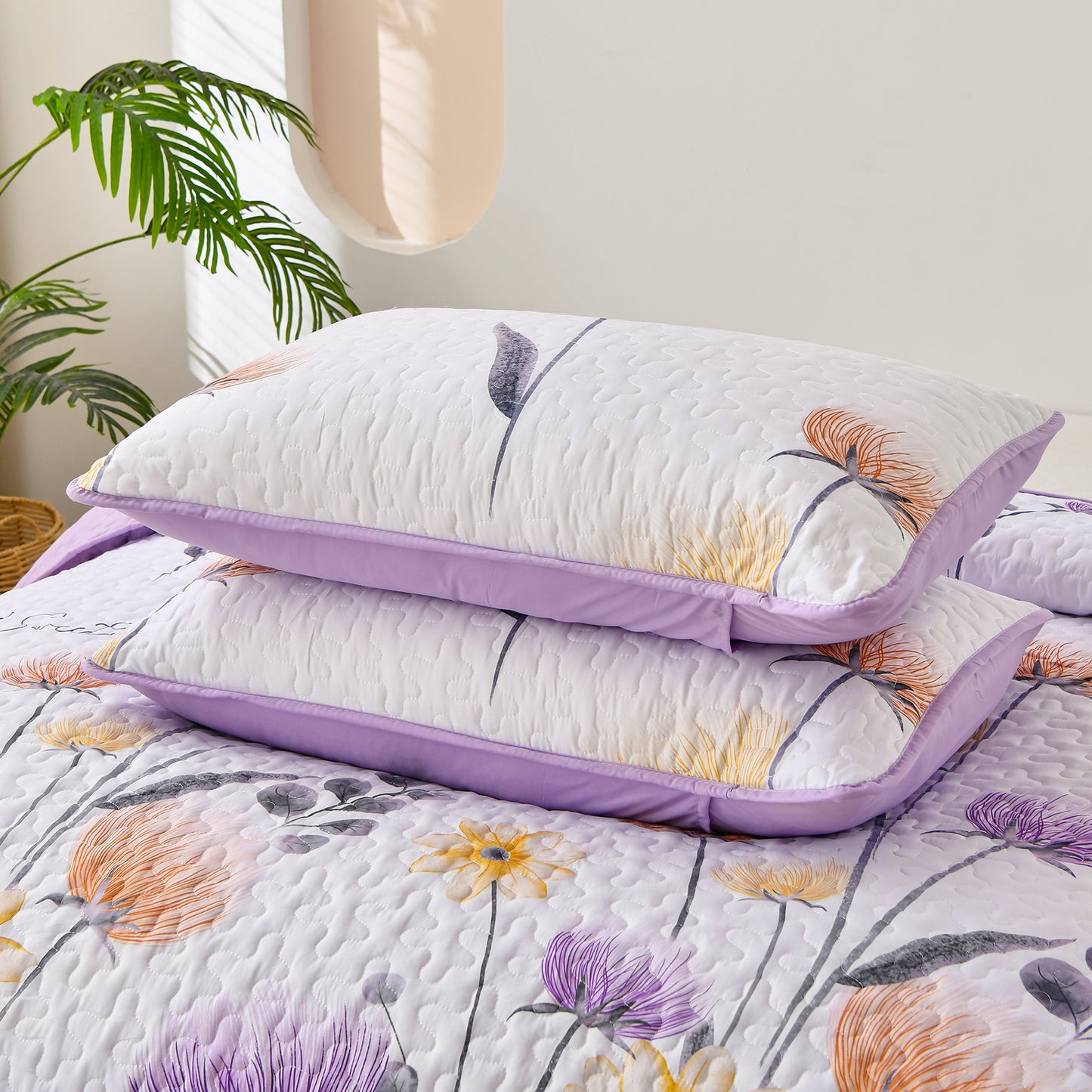 WONGS BEDDING Floral Quilt Set Queen Size,3 Pcs Purple Bedspread Set Lightweight Coverlet for All Seasons(90"x 96")