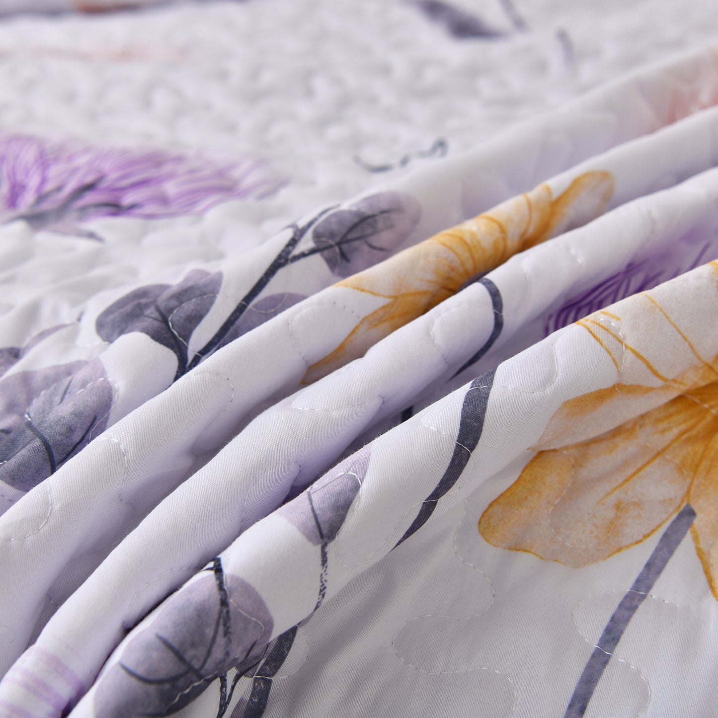 WONGS BEDDING Floral Quilt Set Queen Size,3 Pcs Purple Bedspread Set Lightweight Coverlet for All Seasons(90"x 96")
