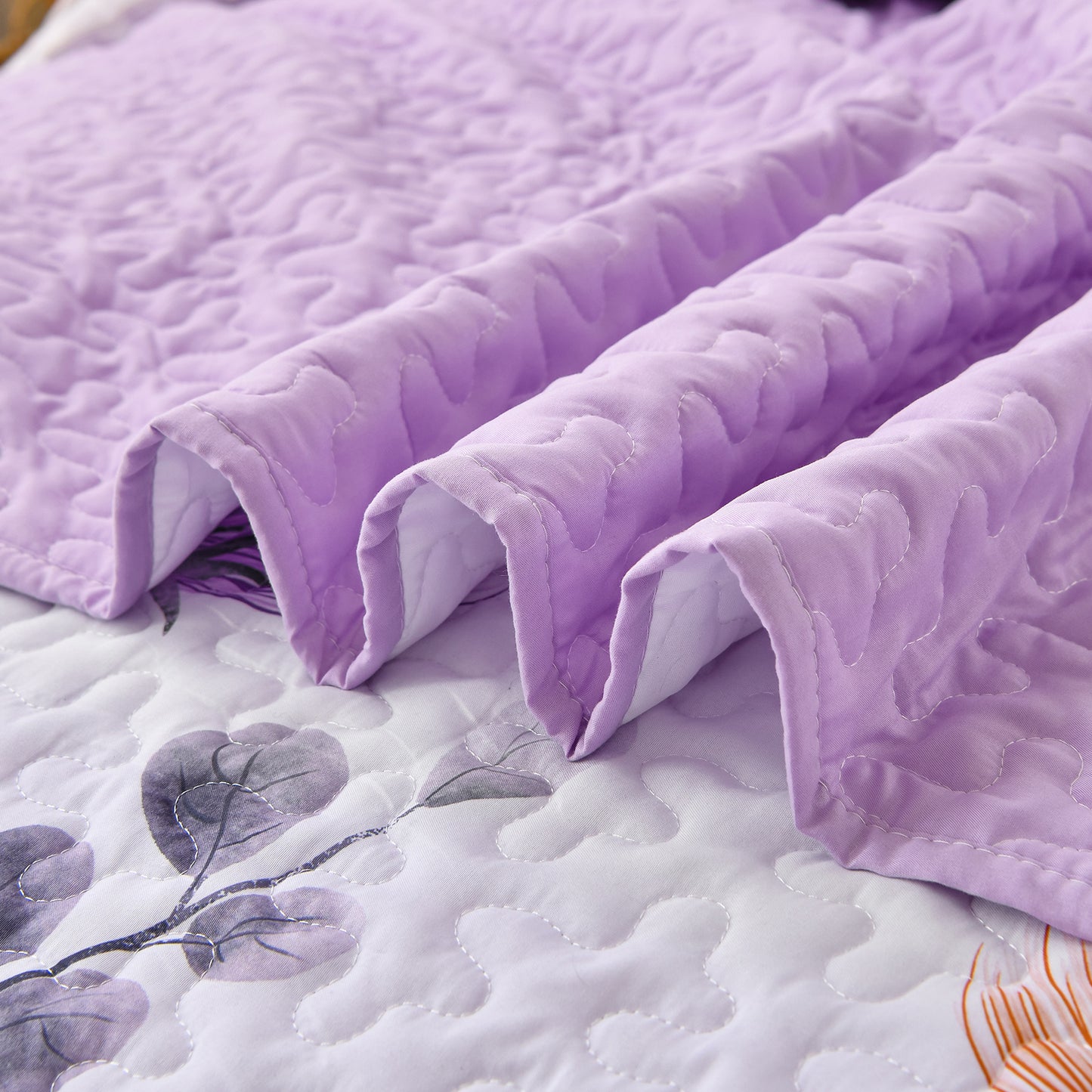 WONGS BEDDING Floral Quilt Set Queen Size,3 Pcs Purple Bedspread Set Lightweight Coverlet for All Seasons(90"x 96")