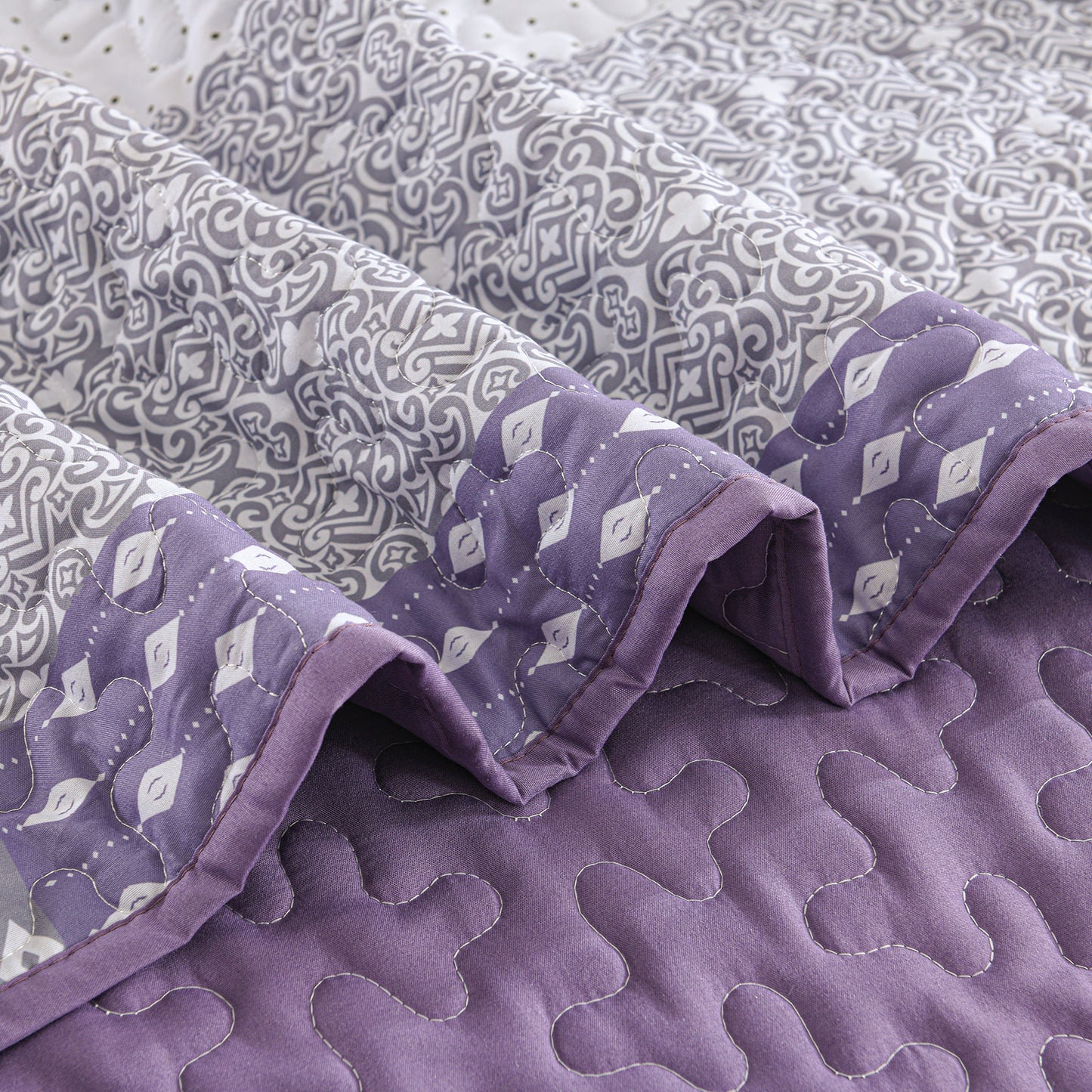 WONGS BEDDING Queen Size Quilt Set Stripe Splicing,3Pcs Boho Bedding Set Soft Coverlet Adult(90"x96")