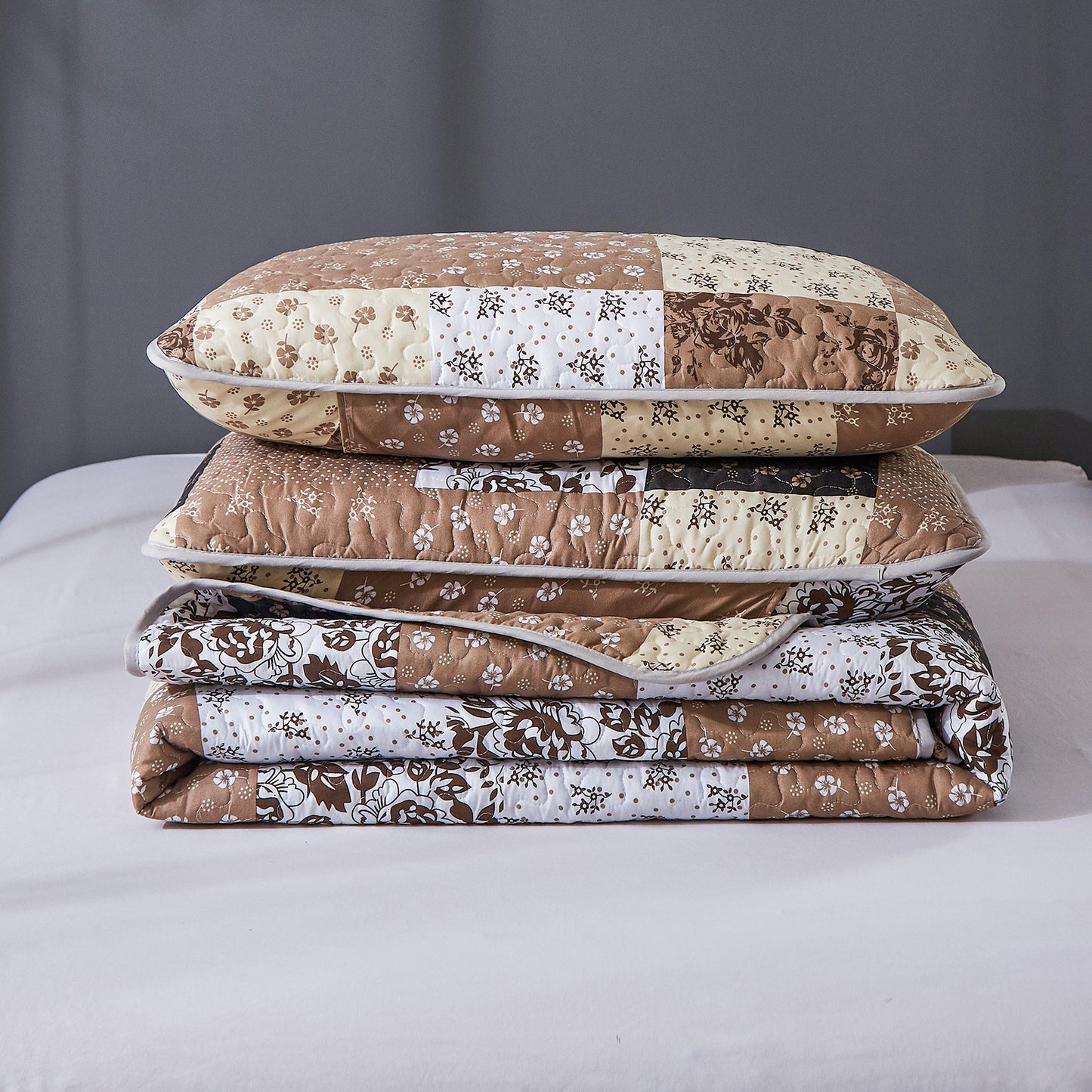 WONGS BEDDING Grid Patchwork Quilt Set Queen Size,3Pcs Bedding Set Soft Lightweight Adult(90"x96")