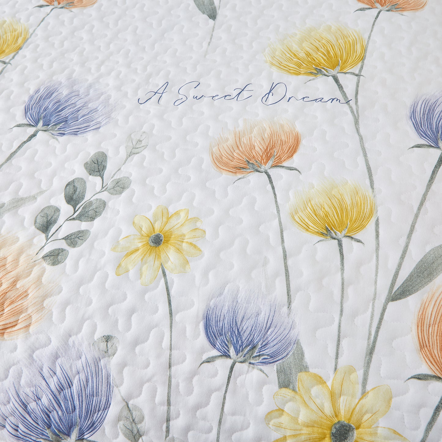 WONGS BEDDING Floral Quilt Set Queen Size,3 Pcs Blue Bedspread Set Lightweight Coverlet for All Seasons(90"x 96")