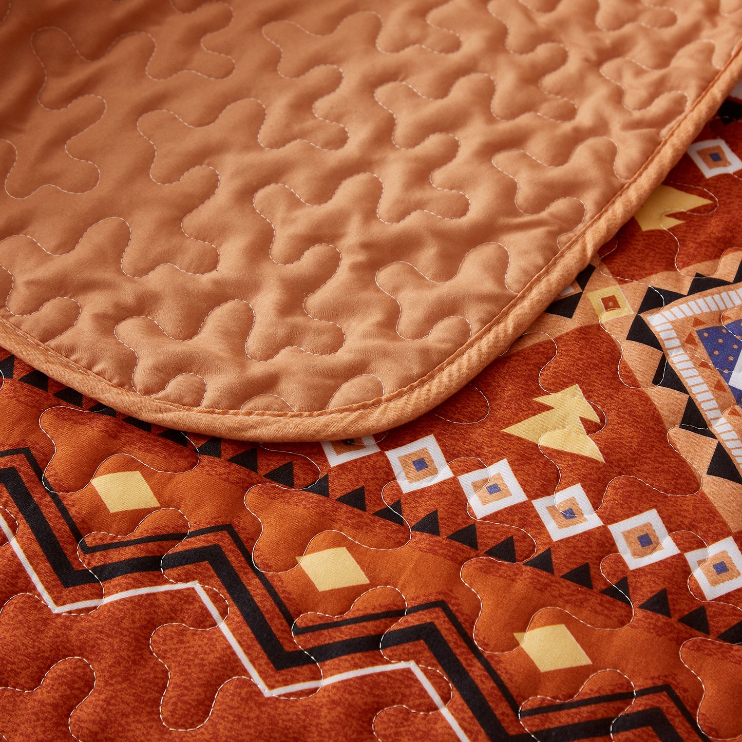 WONGS BEDDING Boho Quilt Set Queen Size,3Pcs Rust Bohemia Bedding Set Lightweight Adult(90"x 96")