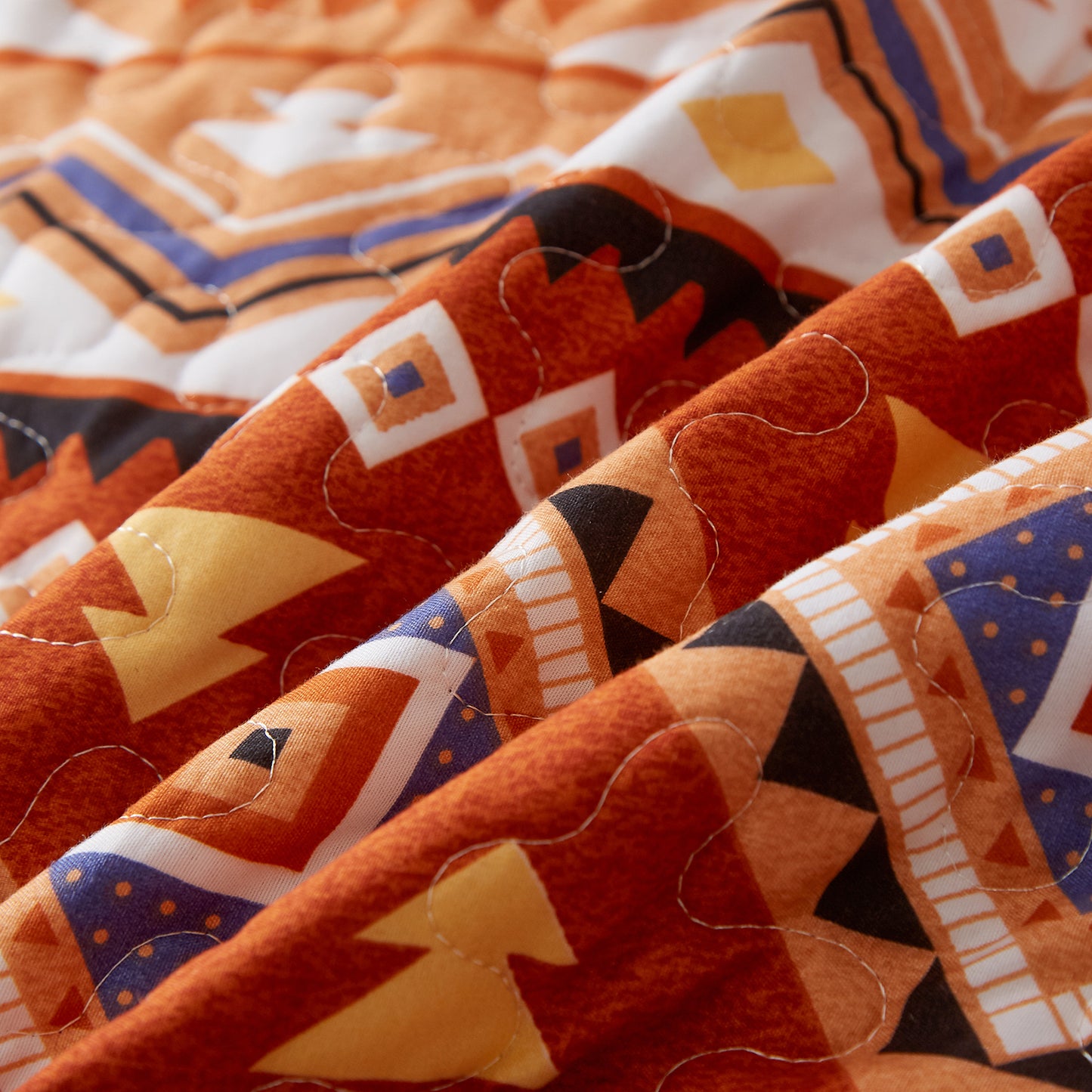 WONGS BEDDING Boho Quilt Set Queen Size,3Pcs Rust Bohemia Bedding Set Lightweight Adult(90"x 96")