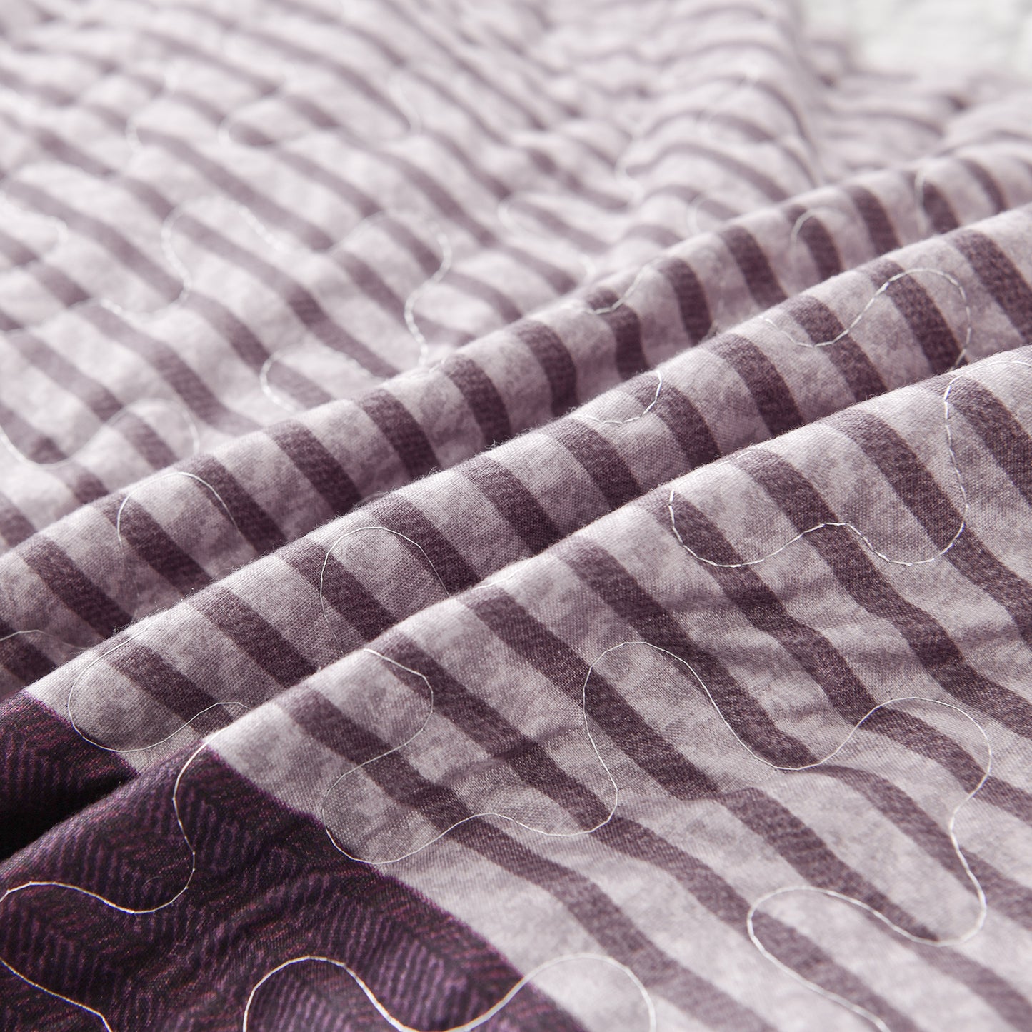 WONGS BEDDING Purple Quilt Set Queen Size,3 Pcs Bohemian Stripe Bedspread Set Lightweight Coverlet(90"x 96")
