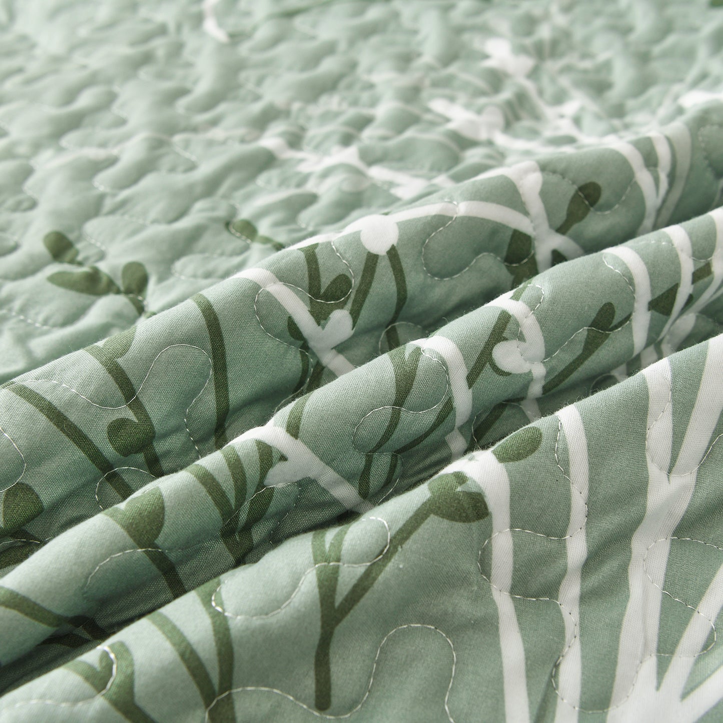 WONGS BEDDING Queen Size Quilt Set Botanical,3Pcs Green Boho Bedding Set Soft Coverlet Adult(90"x96")