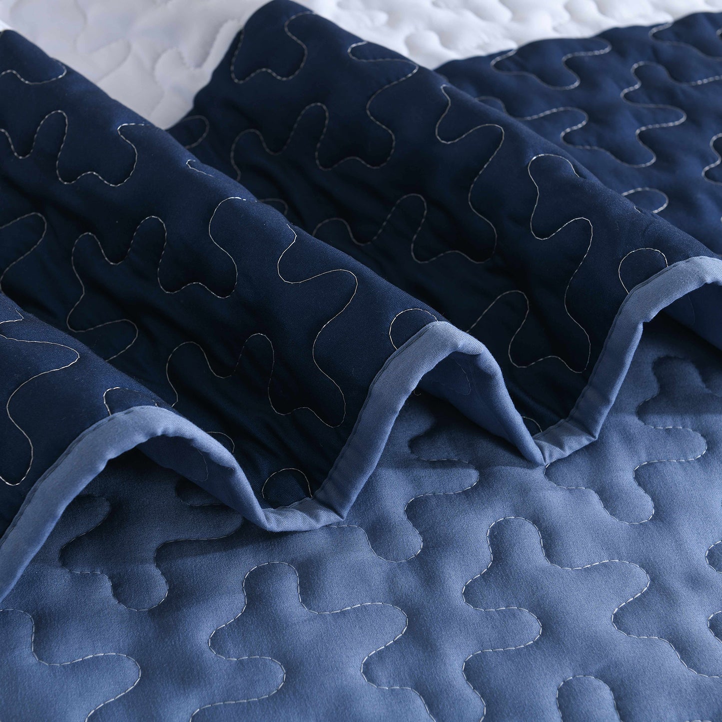 WONGS BEDDING Quilt Set Queen Size Stripe Splicing,3Pcs Boho Bedding Set Soft Bedspread Adult(90"x96")