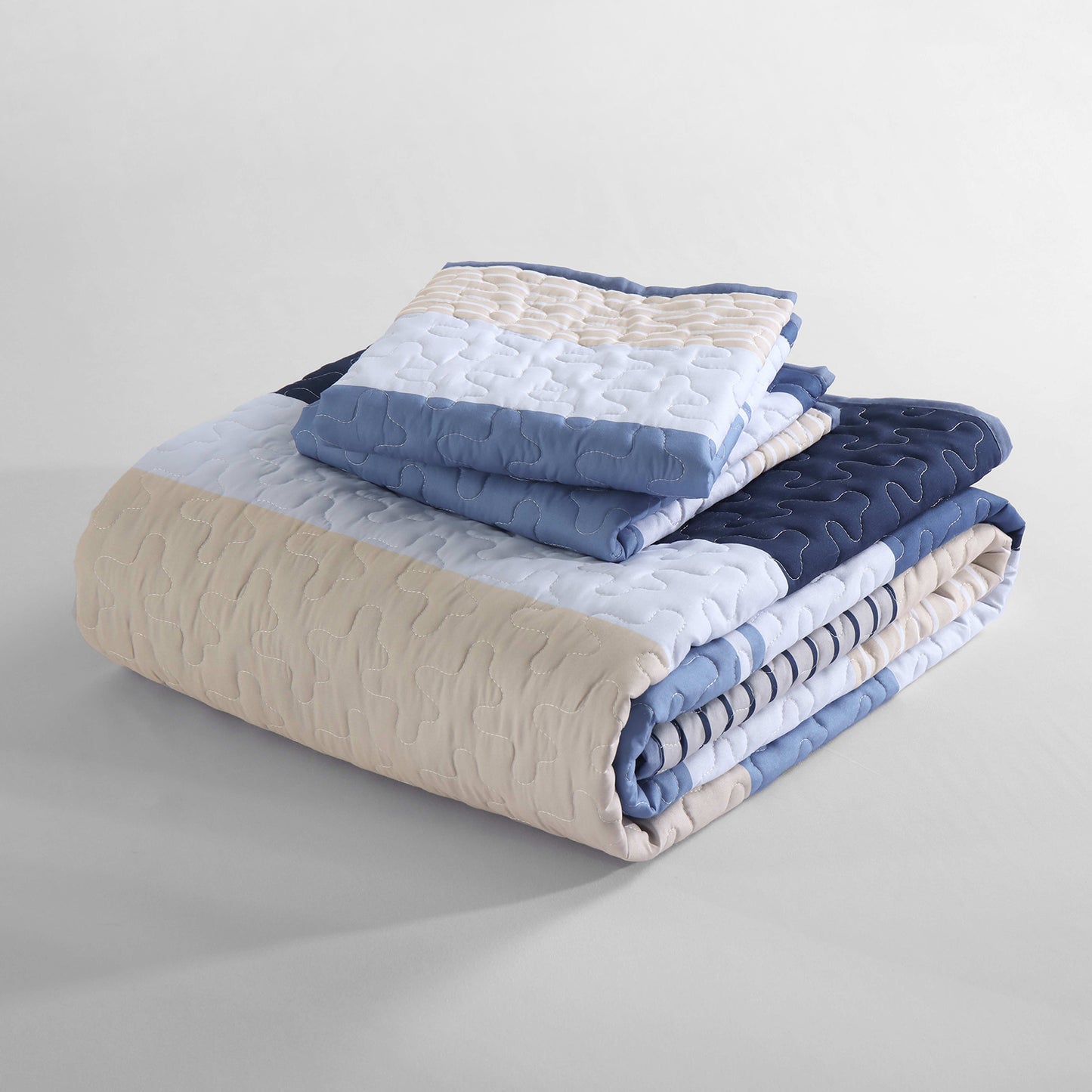 WONGS BEDDING Quilt Set Queen Size Stripe Splicing,3Pcs Boho Bedding Set Soft Bedspread Adult(90"x96")