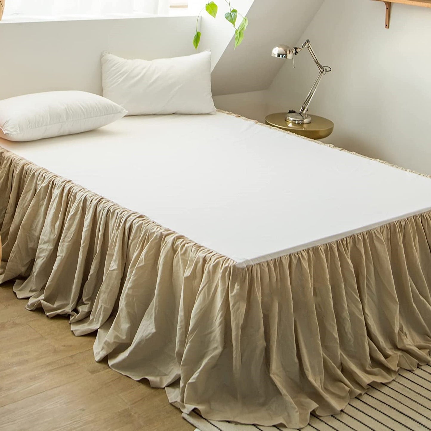 WONGS BEDDING Natural Flax Cotton French Linen Bed Skirt