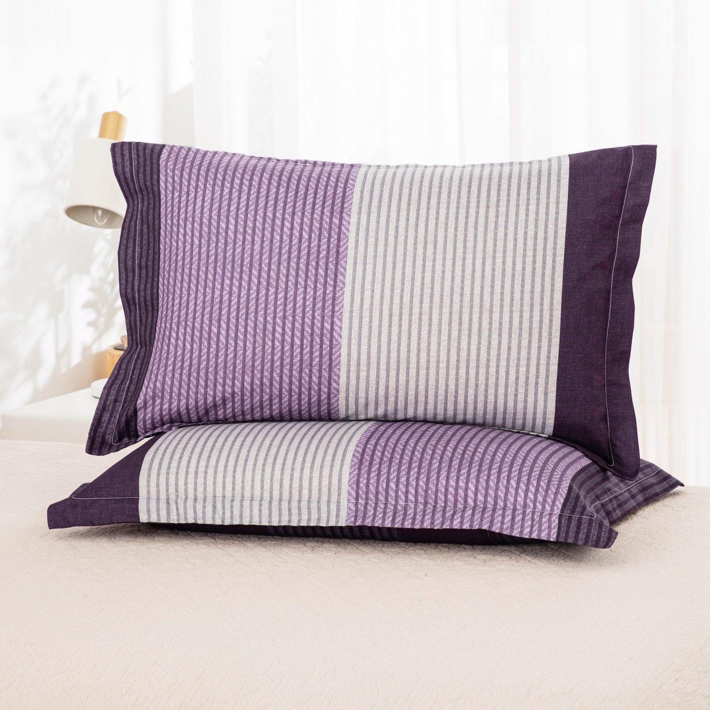 WONGS BEDDING Purple Striped Comforter Set - Wongs bedding