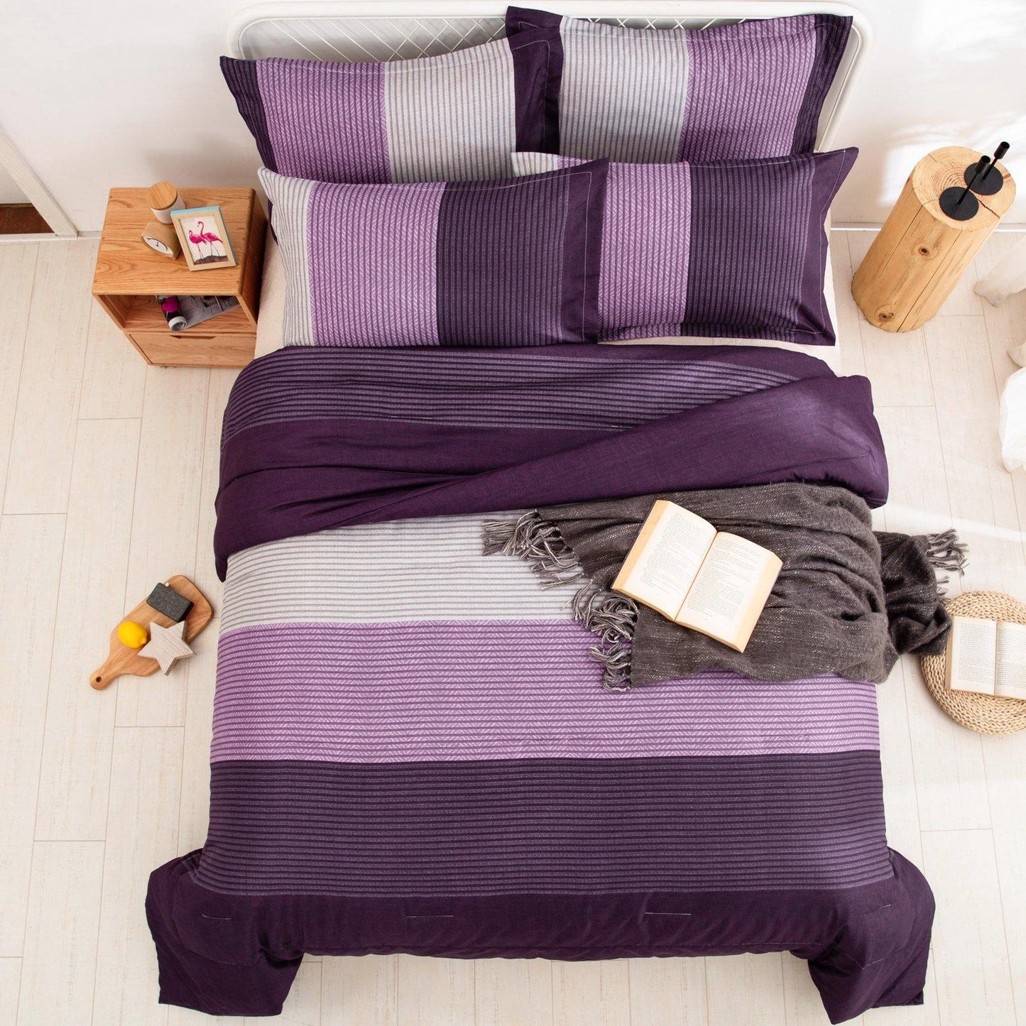 WONGS BEDDING Purple Striped Comforter Set - Wongs bedding