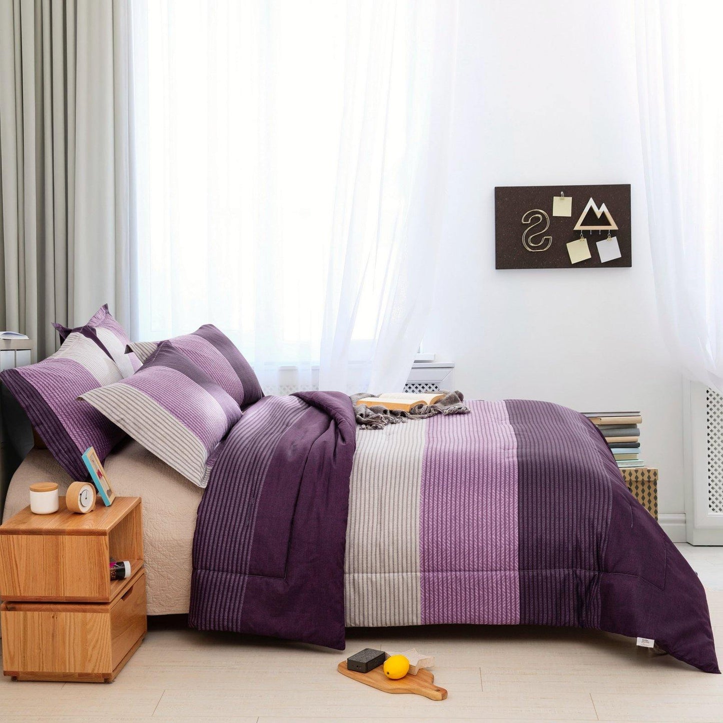 WONGS BEDDING Purple Striped Comforter Set - Wongs bedding