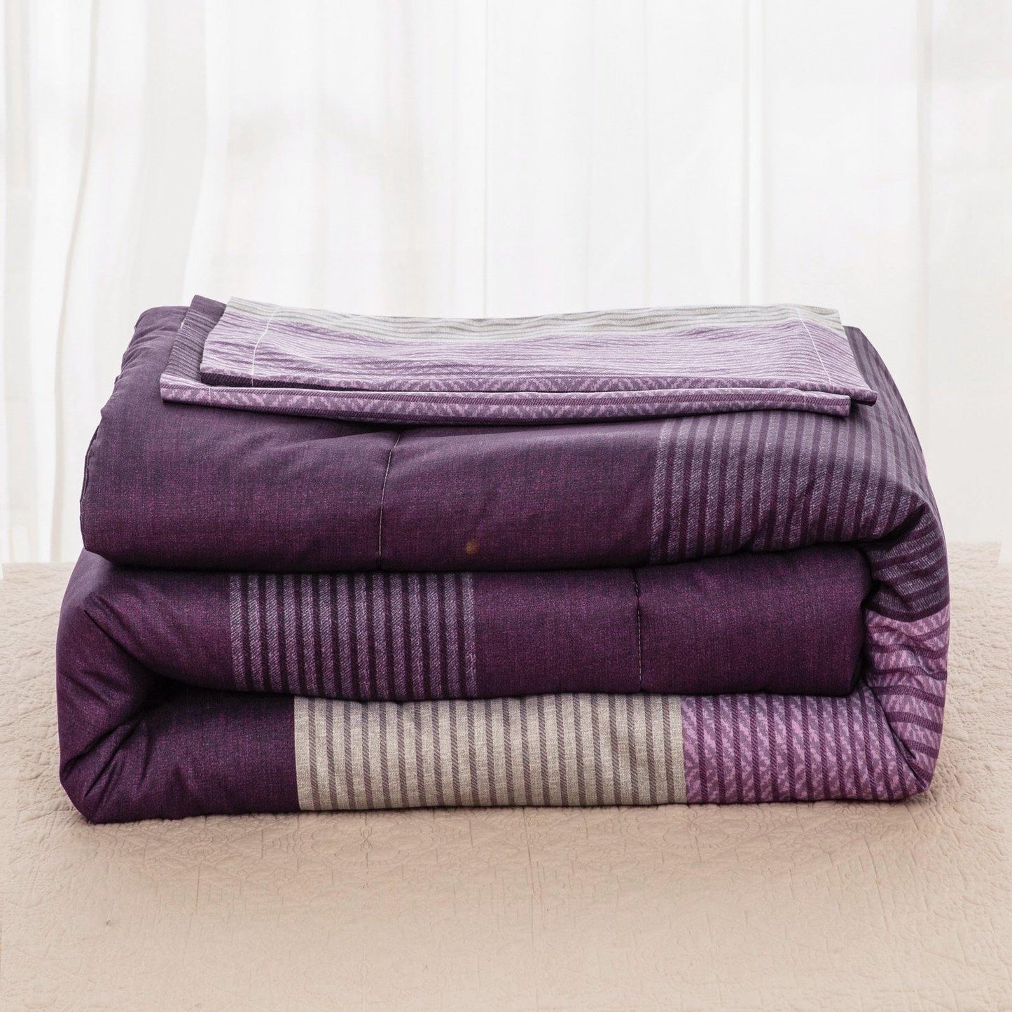 WONGS BEDDING Purple Striped Comforter Set - Wongs bedding
