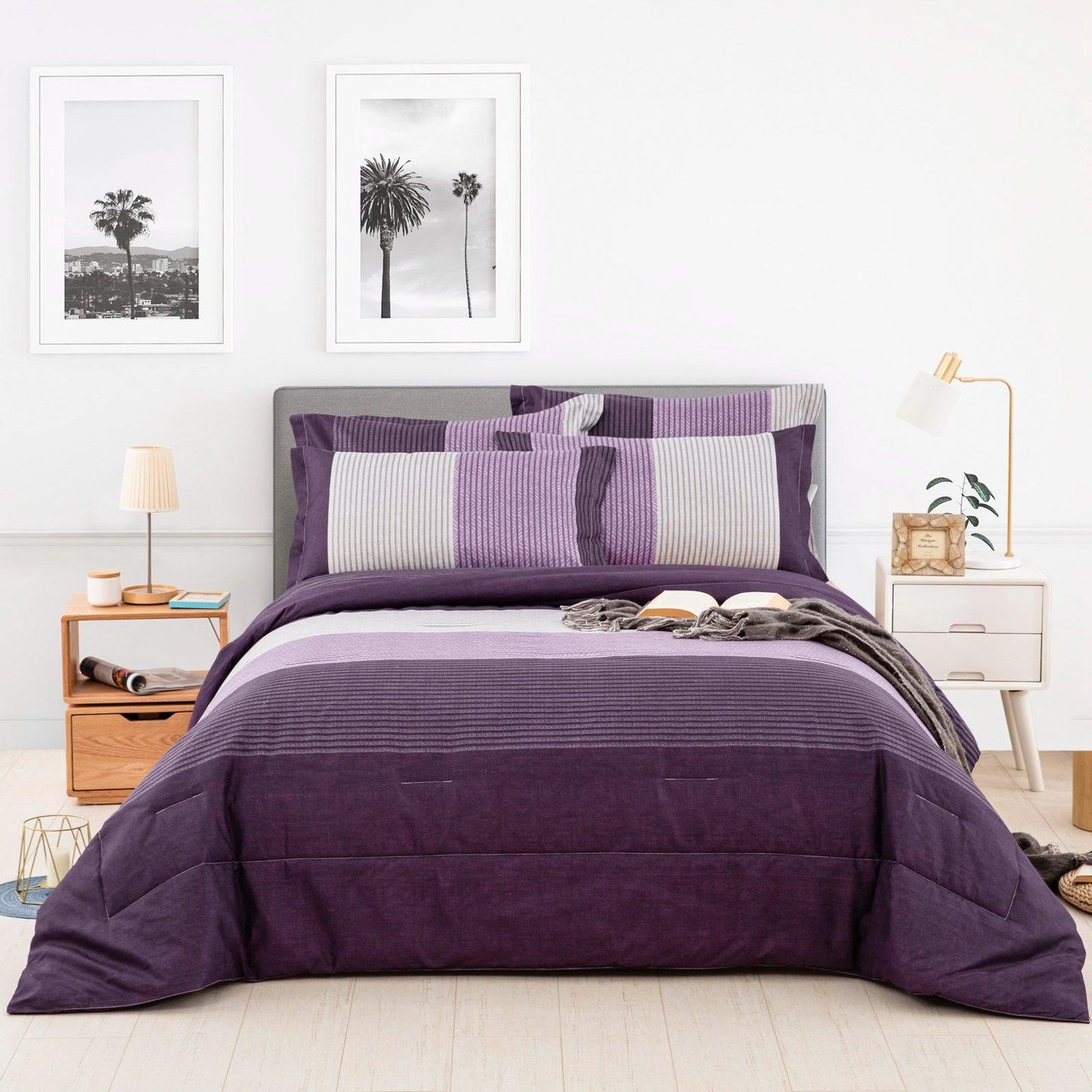 WONGS BEDDING Purple Striped Comforter Set - Wongs bedding