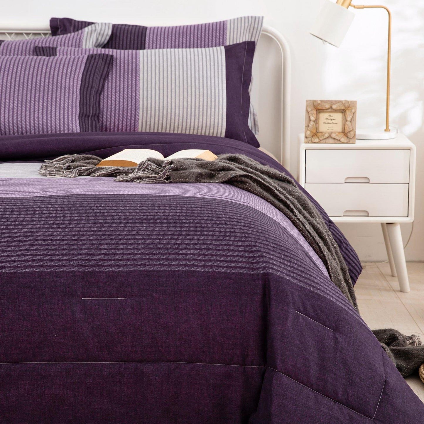 WONGS BEDDING Purple Striped Comforter Set - Wongs bedding
