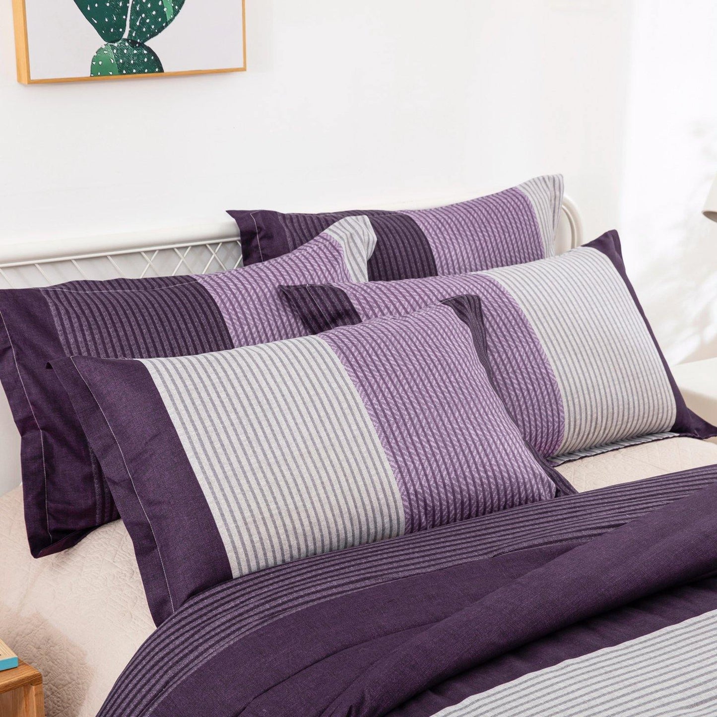 WONGS BEDDING Purple Striped Comforter Set - Wongs bedding