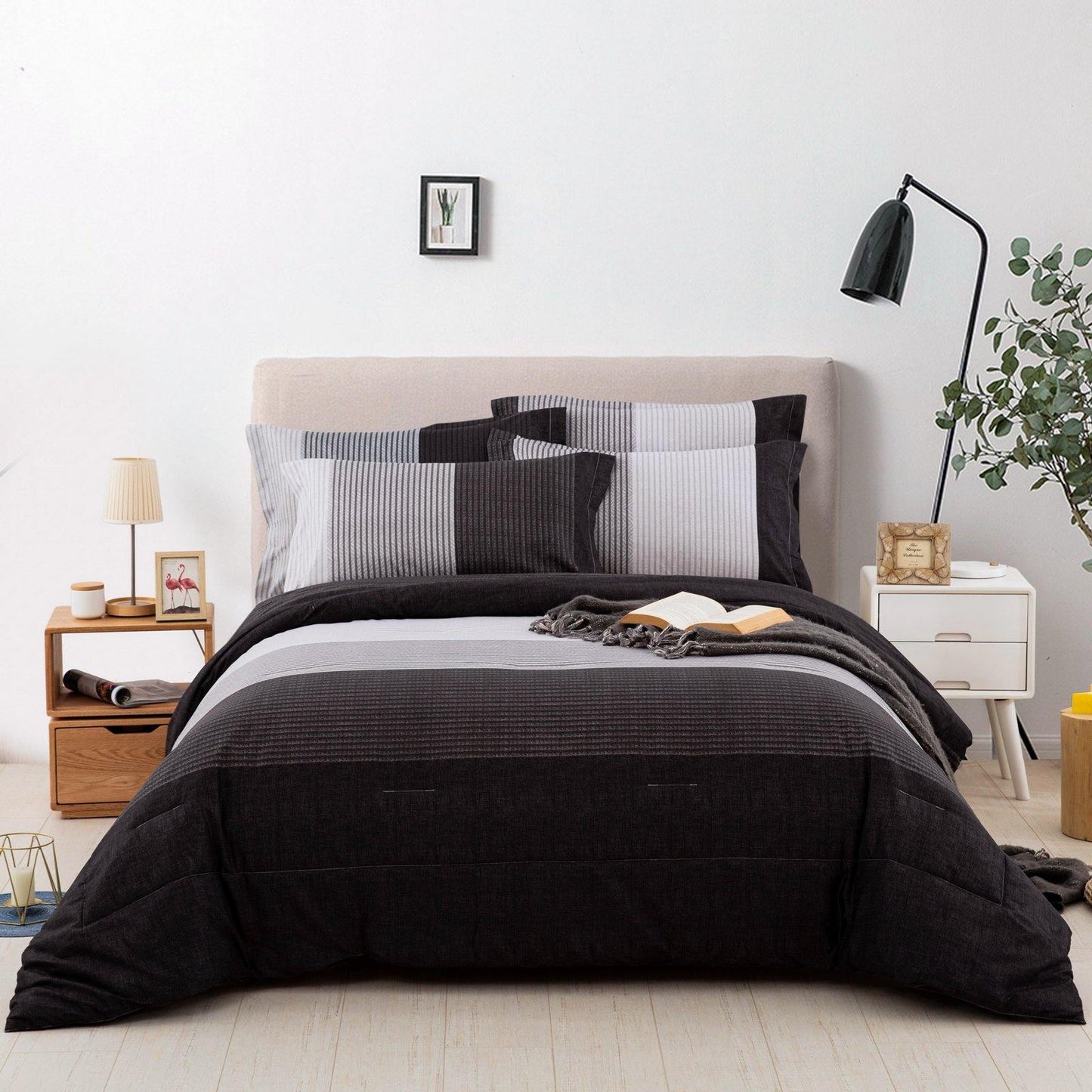 WONGS BEDDING black and white Comforter set 3 Pieces Bedding Comforter with 2 Pillow Cases - Wongs bedding
