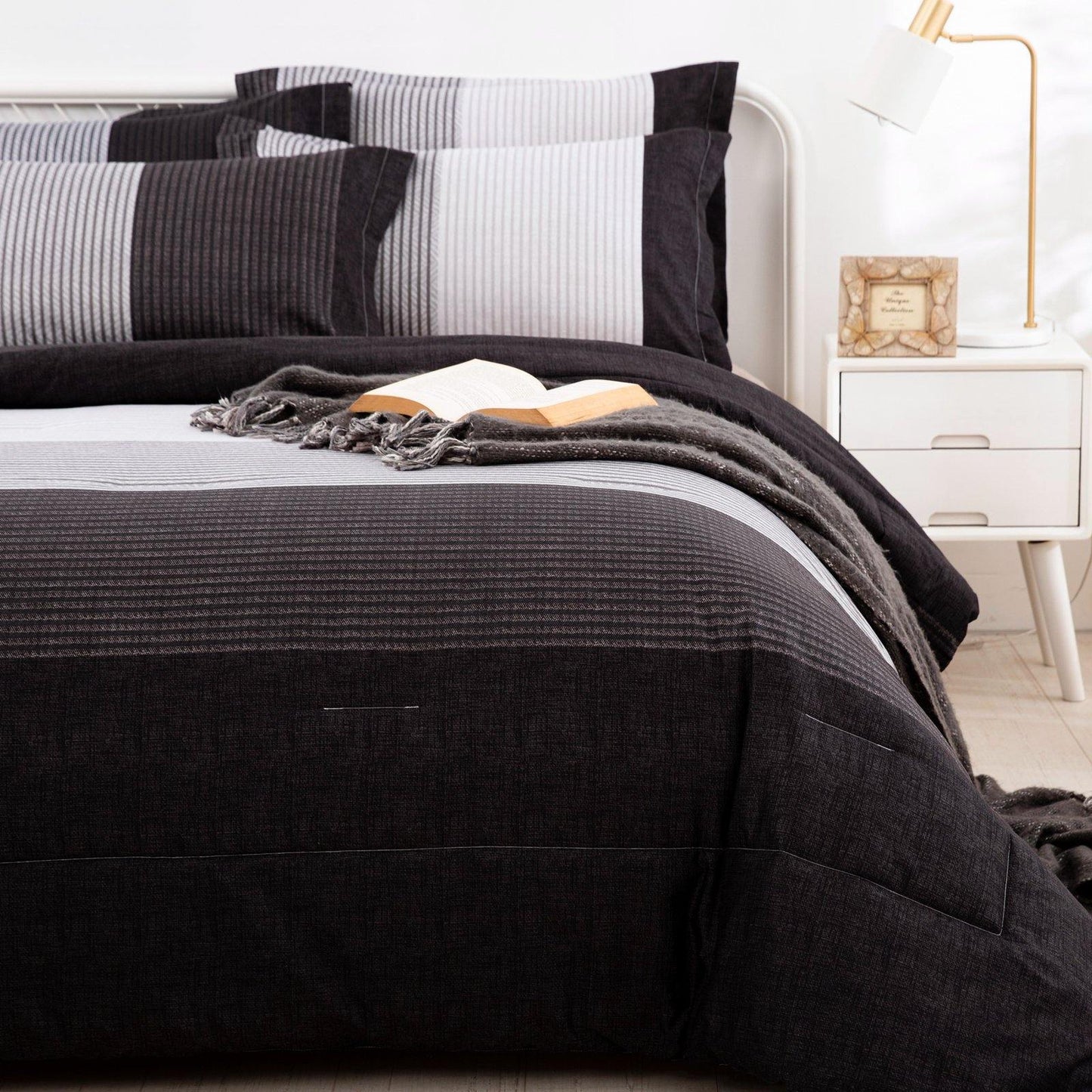 WONGS BEDDING black and white Comforter set 3 Pieces Bedding Comforter with 2 Pillow Cases - Wongs bedding
