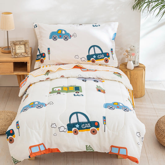 Cars Toddler Comforter Set 100% Cotton Soft Crib Bedding Set for Boys Girl
