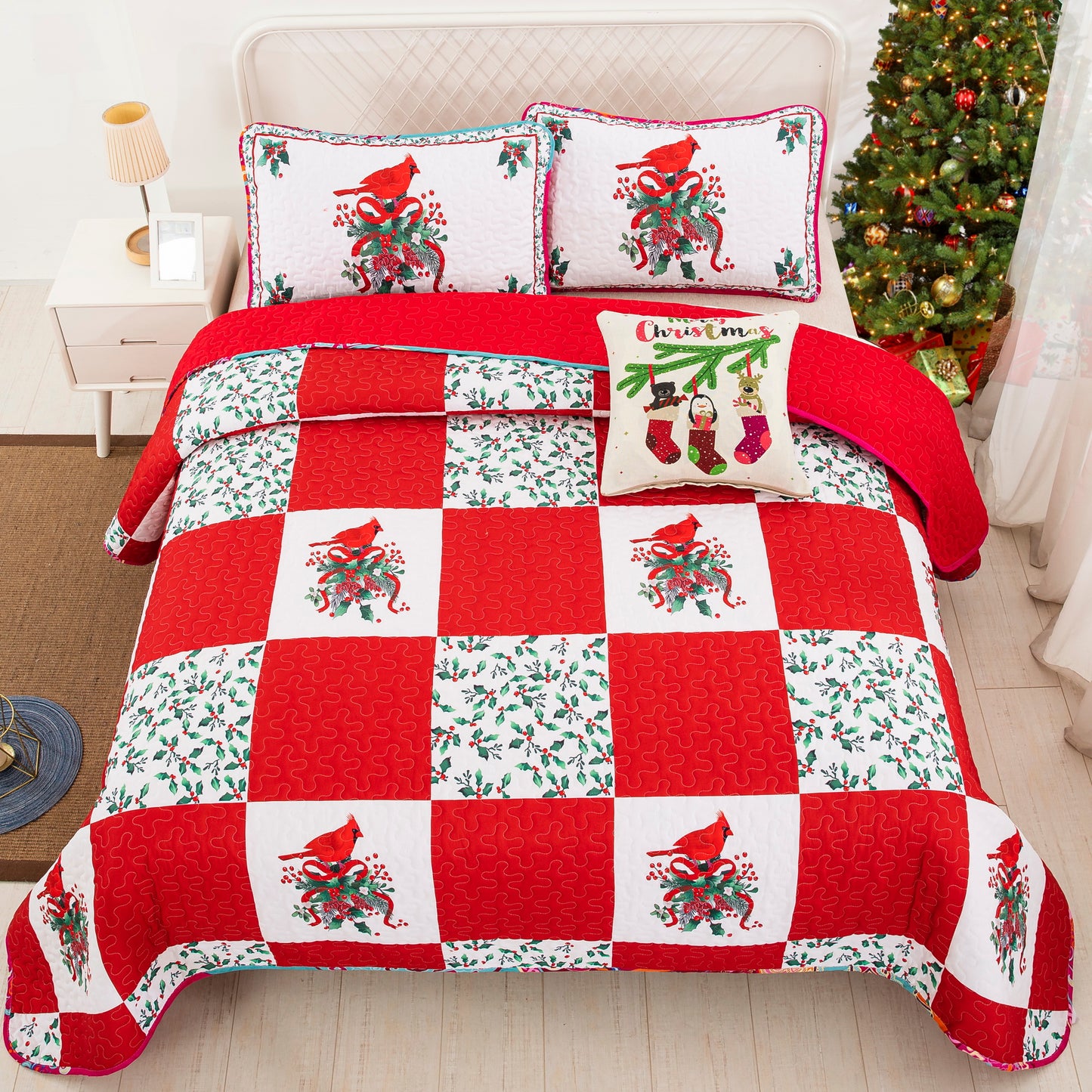 WONGS BEDDING Christmas Style Quilt Set with 2 Pillowcases