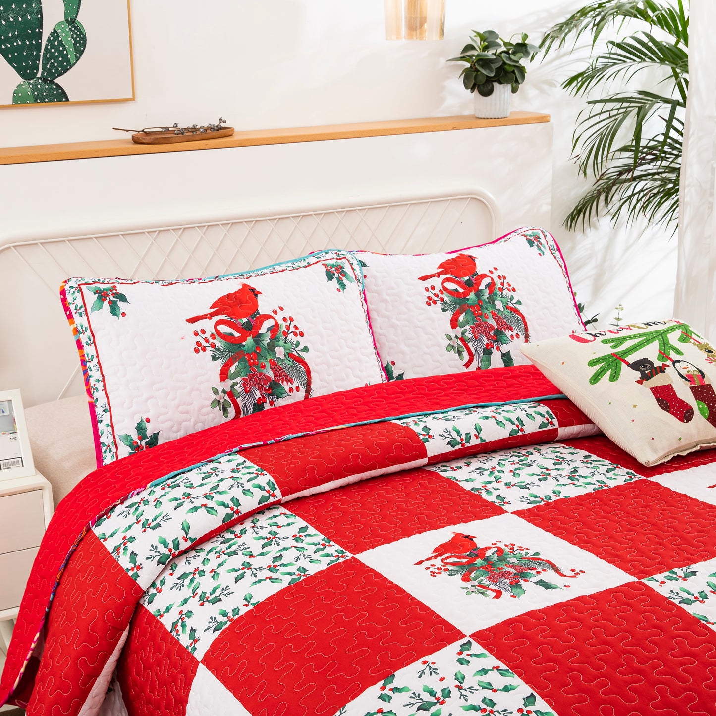 WONGS BEDDING Christmas Style Quilt Set with 2 Pillowcases