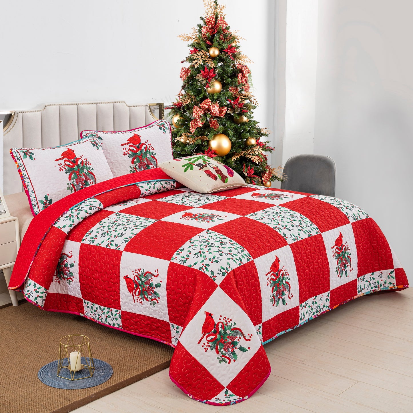 WONGS BEDDING Christmas Style Quilt Set with 2 Pillowcases