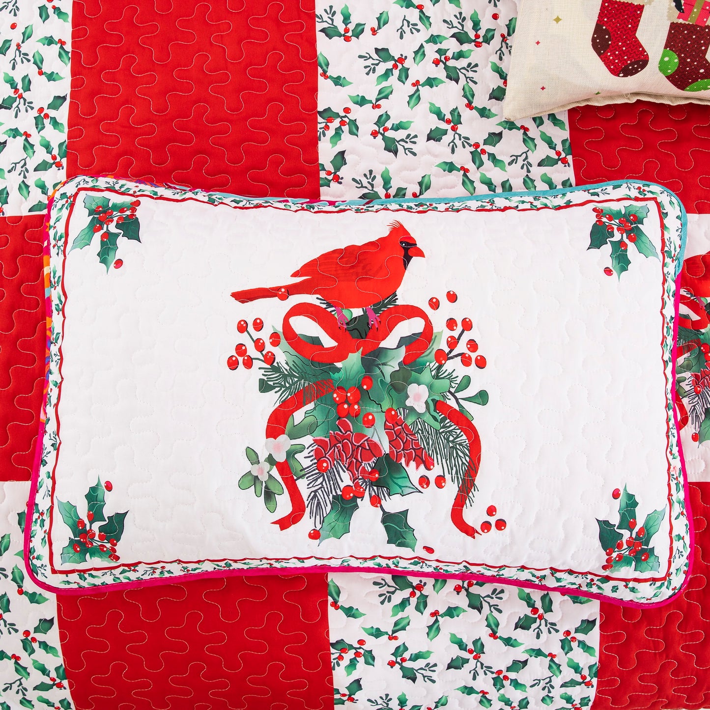 WONGS BEDDING Christmas Style Quilt Set with 2 Pillowcases