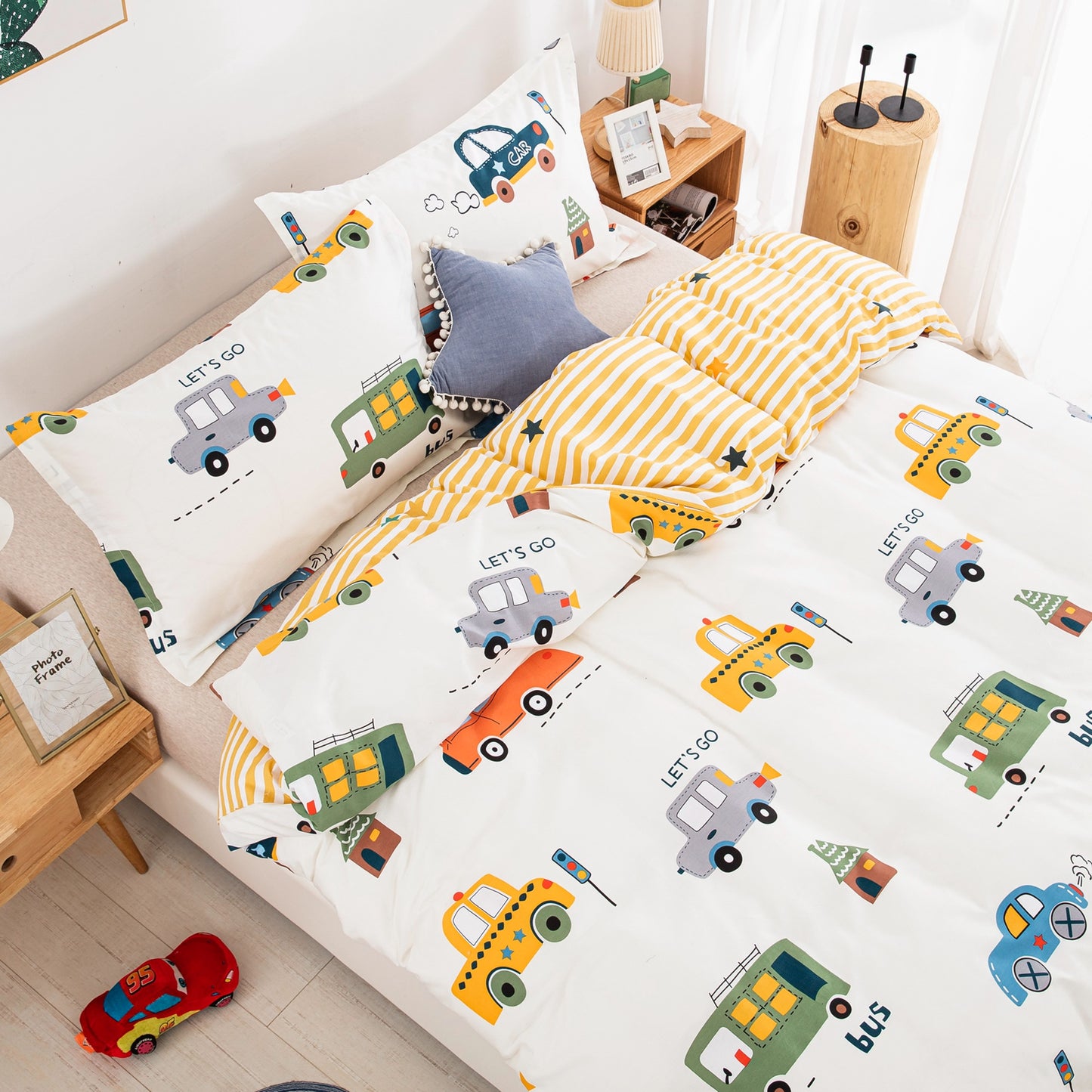Cars Cartoon Duvet Cover Set,100% Cotton Bedding Sets For Kids