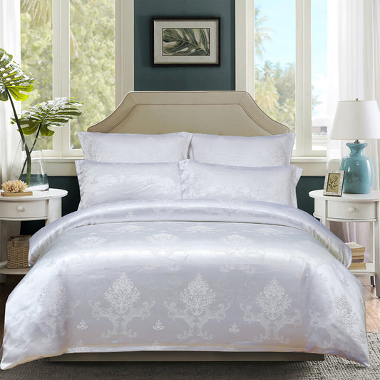 WONGS BEDDING White Embroidery Satin Craft Duvet Cover Set With 2 Pillow Case