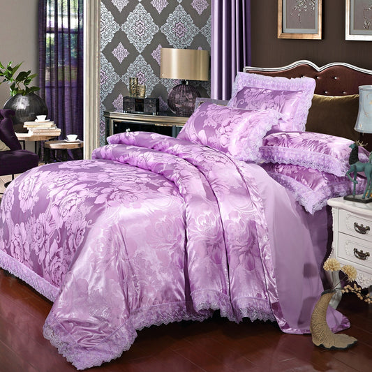 WONGS BEDDING Pink Embroidery Embroidery Satin Craft Duvet Cover Set With 2 Pillow Case