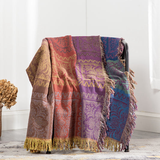 WONGS BEDDING 100% Cotton Colorful Fringed Throw Blanket