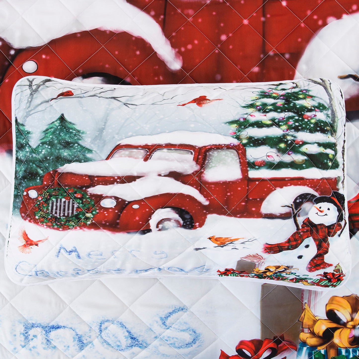 Christmas Holiday Design Quilt Set with 2 Pillowcases