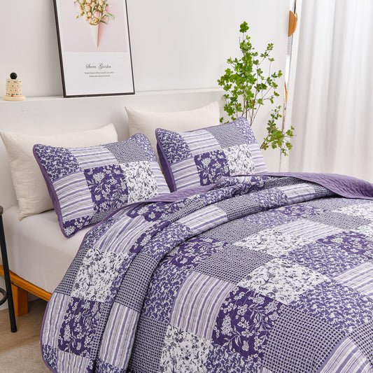 Dintszyayue Grid Patchwork Quilt Set Queen Size,3Pcs Bedding Set Soft Coverlet Adult(90"x96")