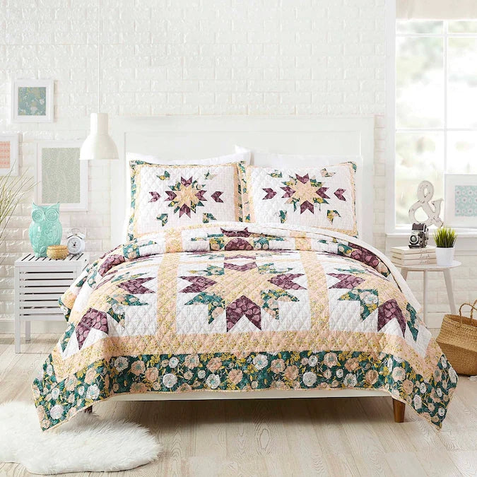 Embroidery Craft 3 Pieces Quilt Set With 2 Pillowcases for all seasons