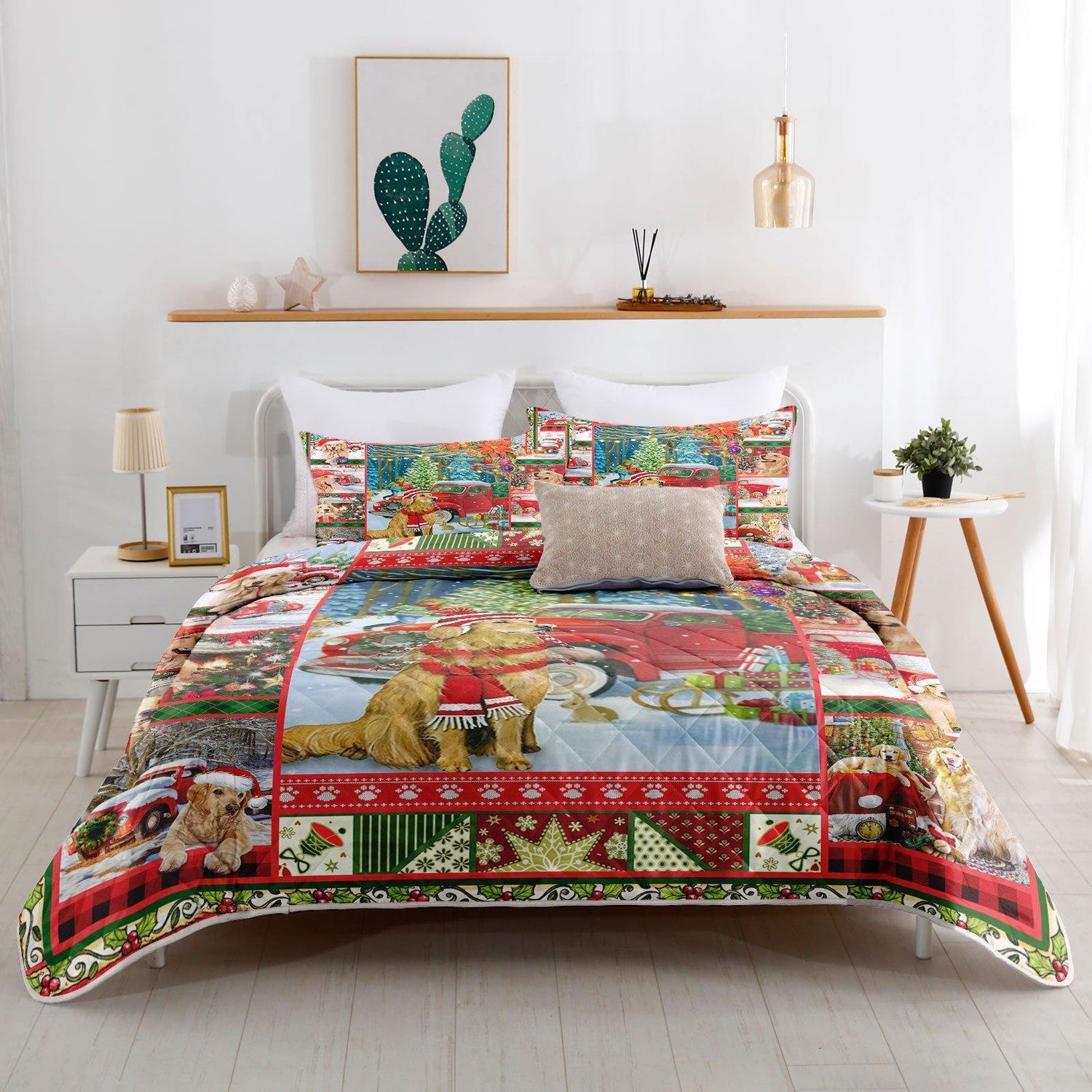 Wongs Bedding Christmas dog pattern quilt set（Complimentary 2 pieces of 18"*30" pillowcases） - Beddinger