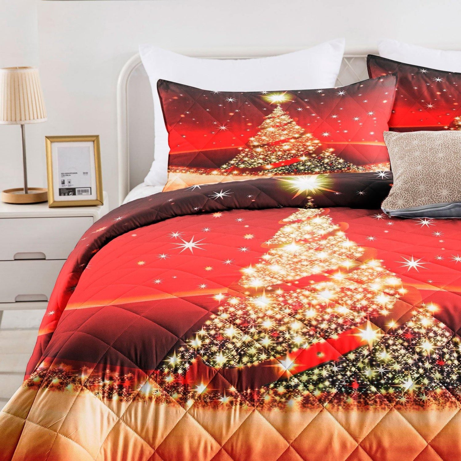 Wongs Bedding Christmas tree pattern quilt set（Complimentary 2 pieces of 18"*30" pillowcases） - Beddinger