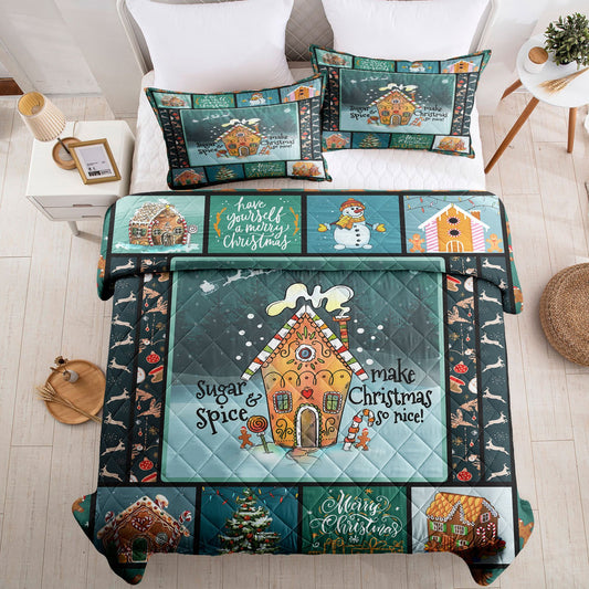 Make Christmas pattern quilt set（Complimentary 2 pieces of 18"*30" pillowcases）