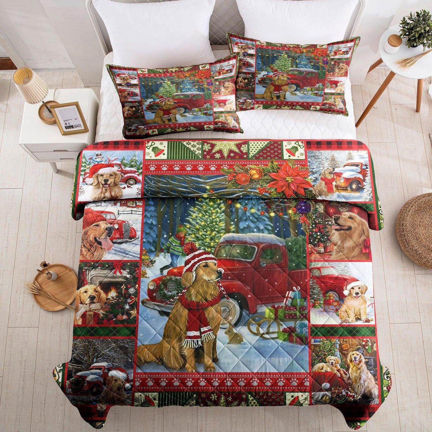Wongs Bedding Christmas dog pattern quilt set（Complimentary 2 pieces of 18"*30" pillowcases） - Beddinger