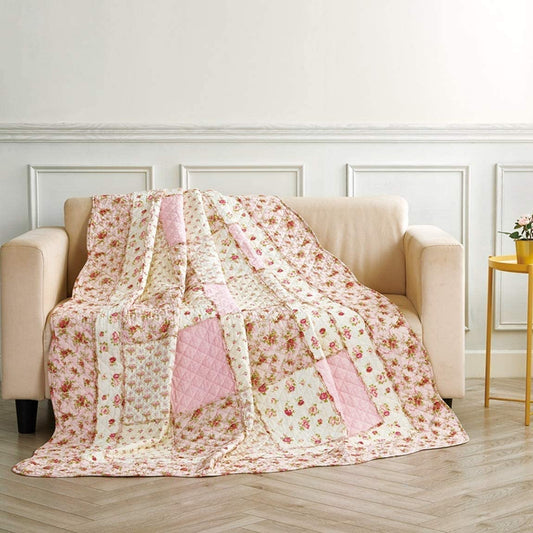 WONGS BEDDING 100% Cotton Pink Floral Patchwork Quilts Single Bed Throw Blanket