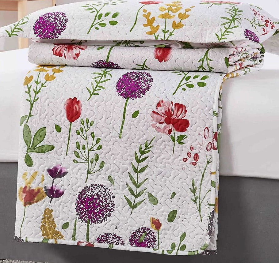 Dandelion Floral Plant Leaves 3 Pieces Quilt Set With 2 Pillowcases