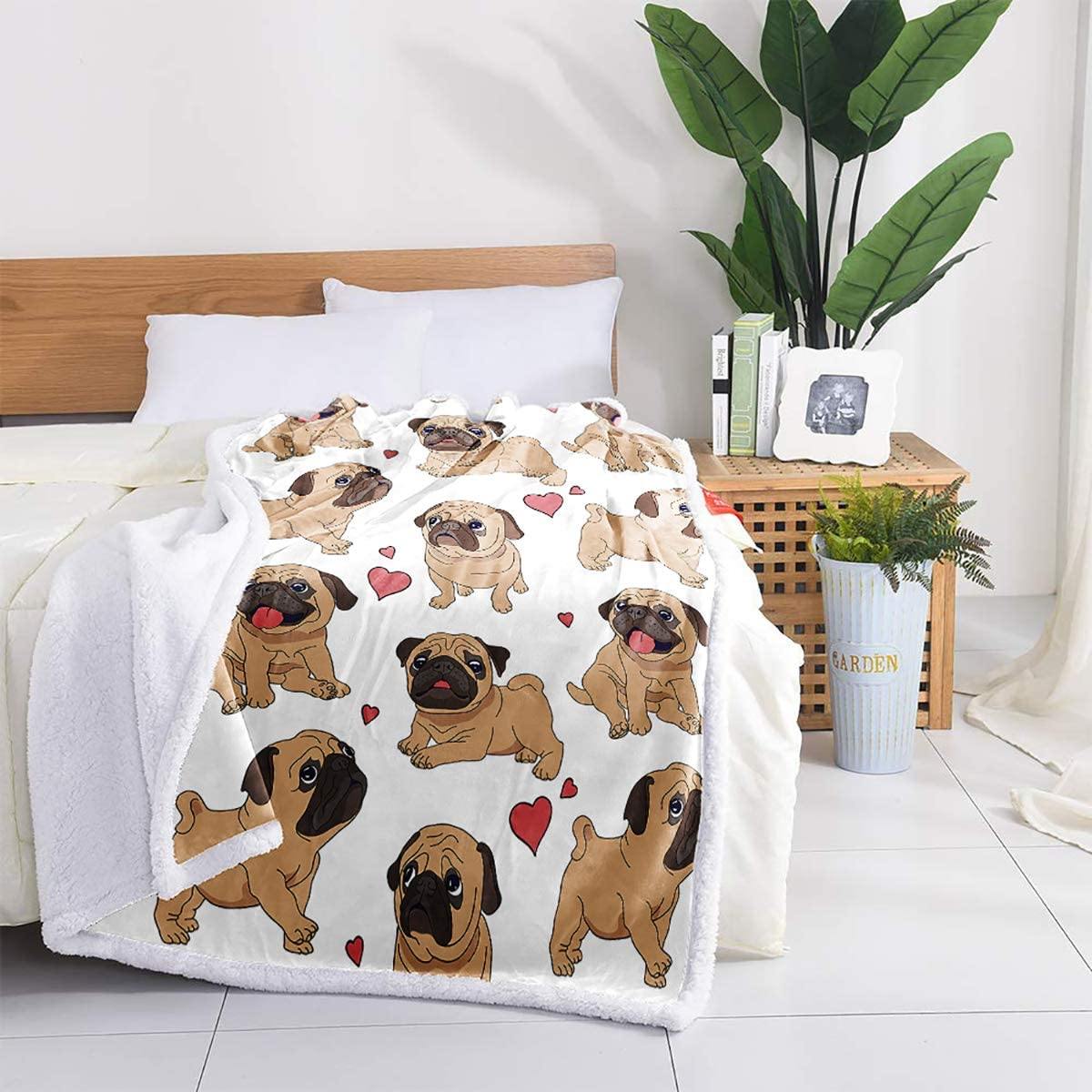 WONGS BEDDING Pug Dog Printed Sherpa Blanket - Wongs bedding